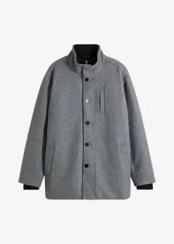 bonprix bpc selection Chaquetas Y Abrigos·Chaquetas|Outdoor>Chaqueta de invierno con cortavientos en aspecto de lana gris oscuro moteado