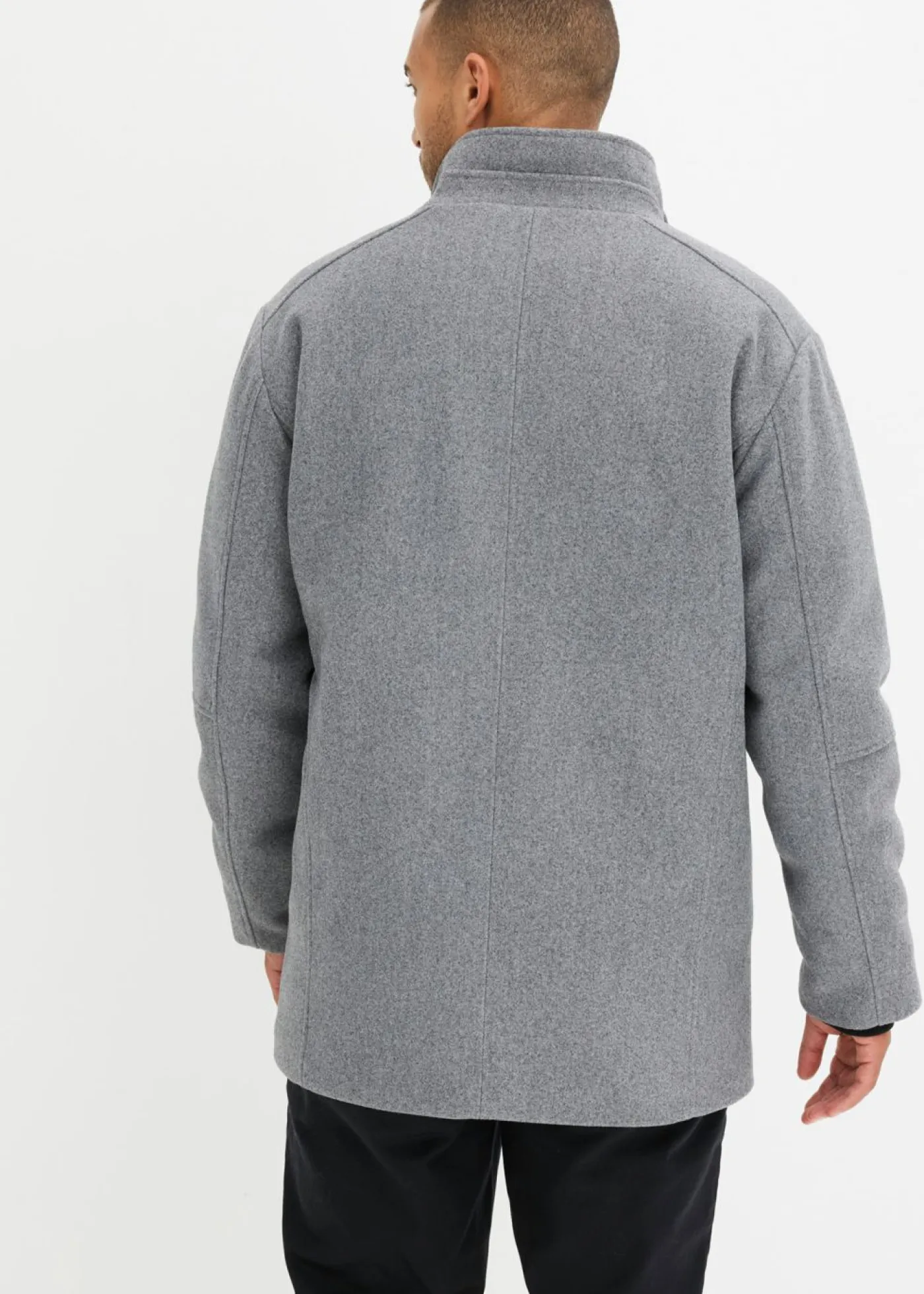 bonprix bpc selection Chaquetas Y Abrigos·Chaquetas|Outdoor>Chaqueta de invierno con cortavientos en aspecto de lana gris oscuro moteado