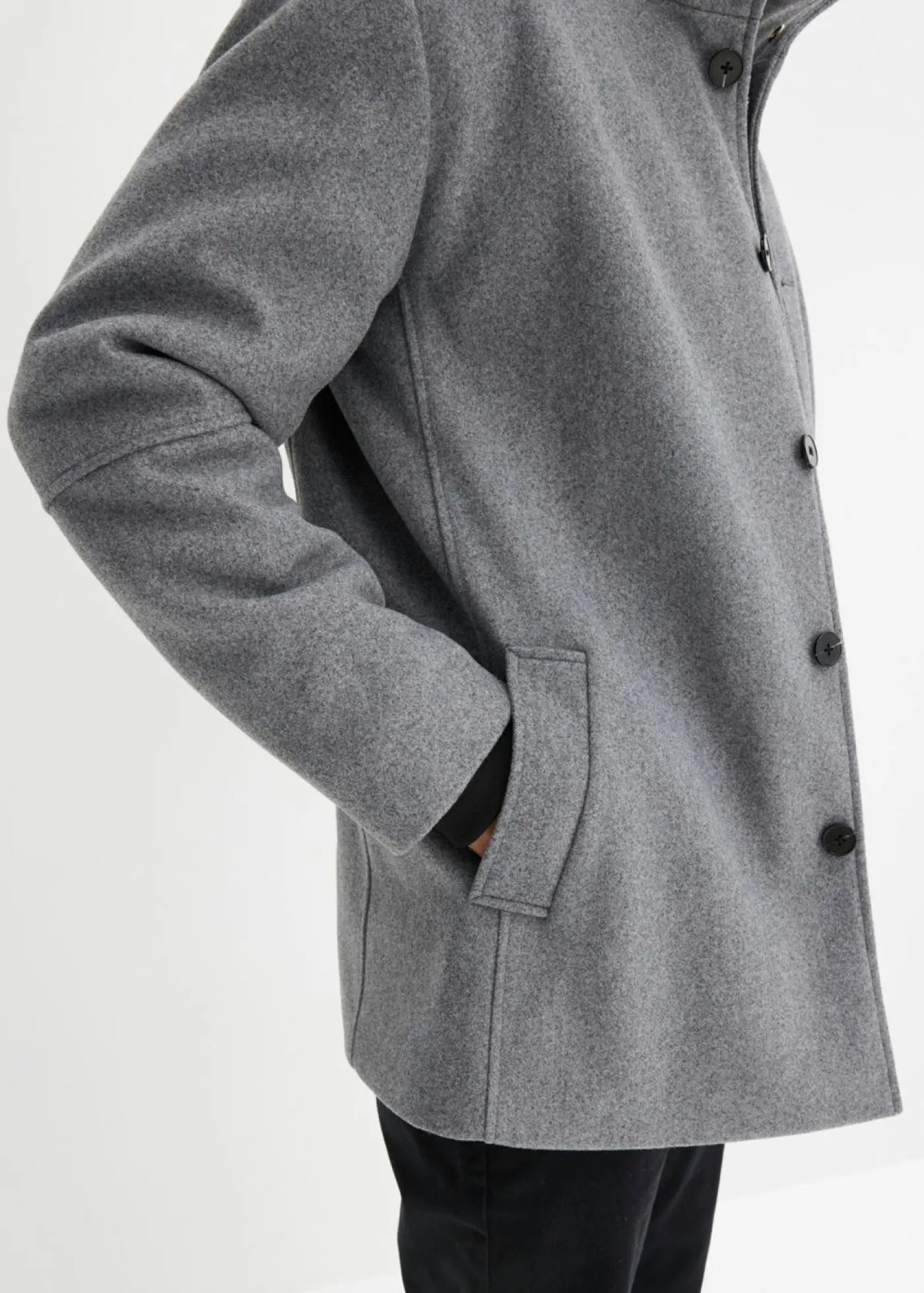 bonprix bpc selection Chaquetas Y Abrigos·Chaquetas|Outdoor>Chaqueta de invierno con cortavientos en aspecto de lana gris oscuro moteado