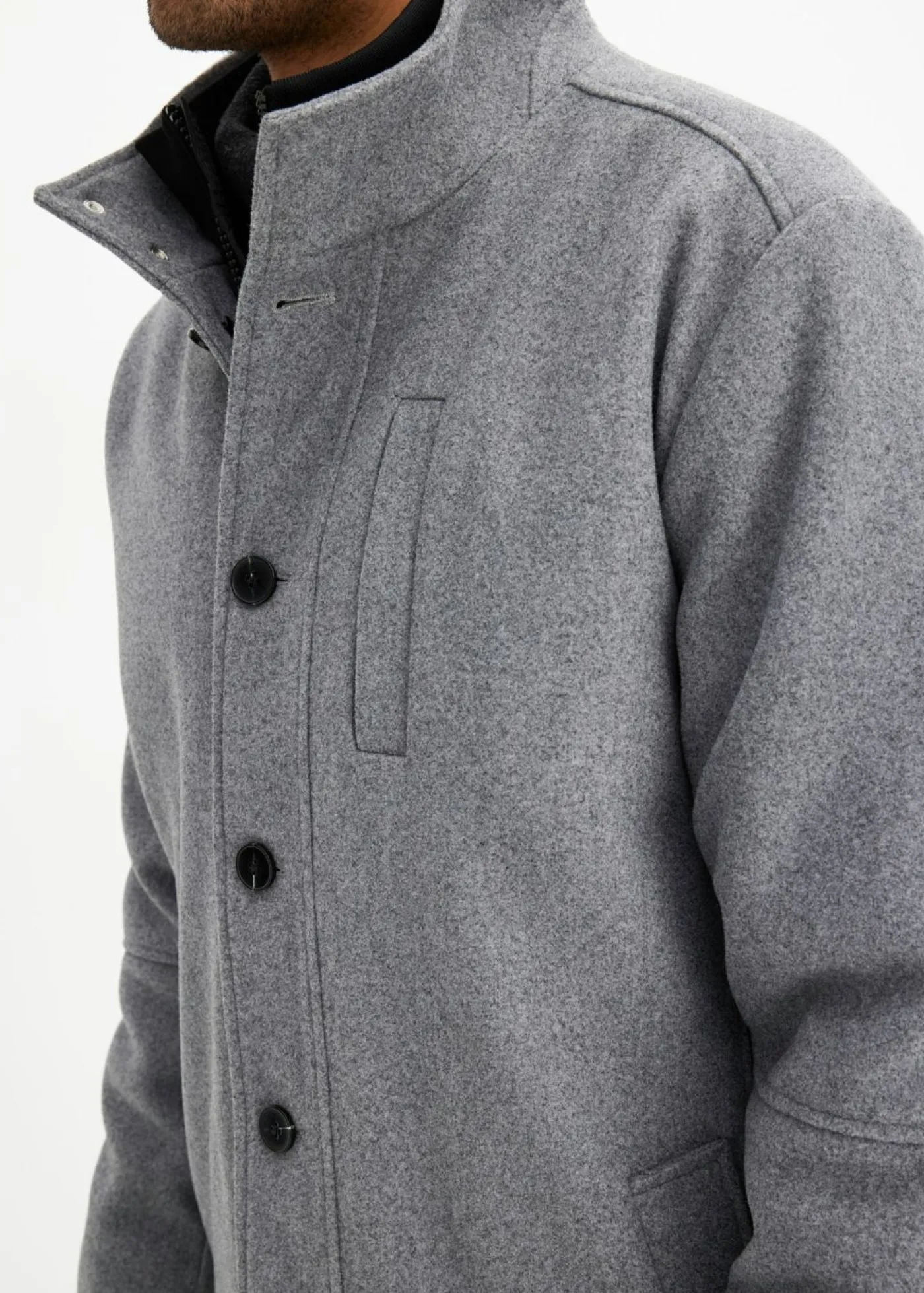 bonprix bpc selection Chaquetas Y Abrigos·Chaquetas|Outdoor>Chaqueta de invierno con cortavientos en aspecto de lana gris oscuro moteado