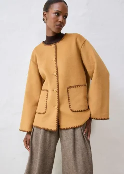 Mujer bonprix bonprix Chaqueta de lana con bordado decorativo (conjunto de 2 piezas con bufanda)