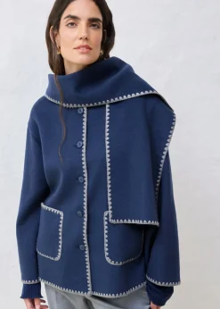 Mujer bonprix bonprix Chaqueta de lana con bordado decorativo (conjunto de 2 piezas con bufanda)