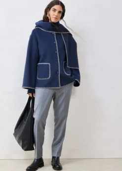 Mujer bonprix bonprix Chaqueta de lana con bordado decorativo (conjunto de 2 piezas con bufanda)