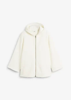 bonprix bonprix Ropa Cómoda|Chaquetas Y Abrigos>Chaqueta de peluche, corte en A, con aberturas laterales Blanco lana