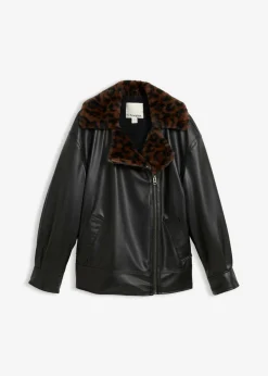 bonprix bonprix Chaquetas Y Abrigos>Chaqueta de piel sintética con pelo sintético de leopardo Negro