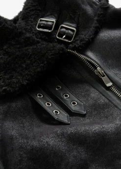 bonprix bonprix Chaquetas Y Abrigos·Chaquetas>Chaqueta de piel sintética con forro polar Negro