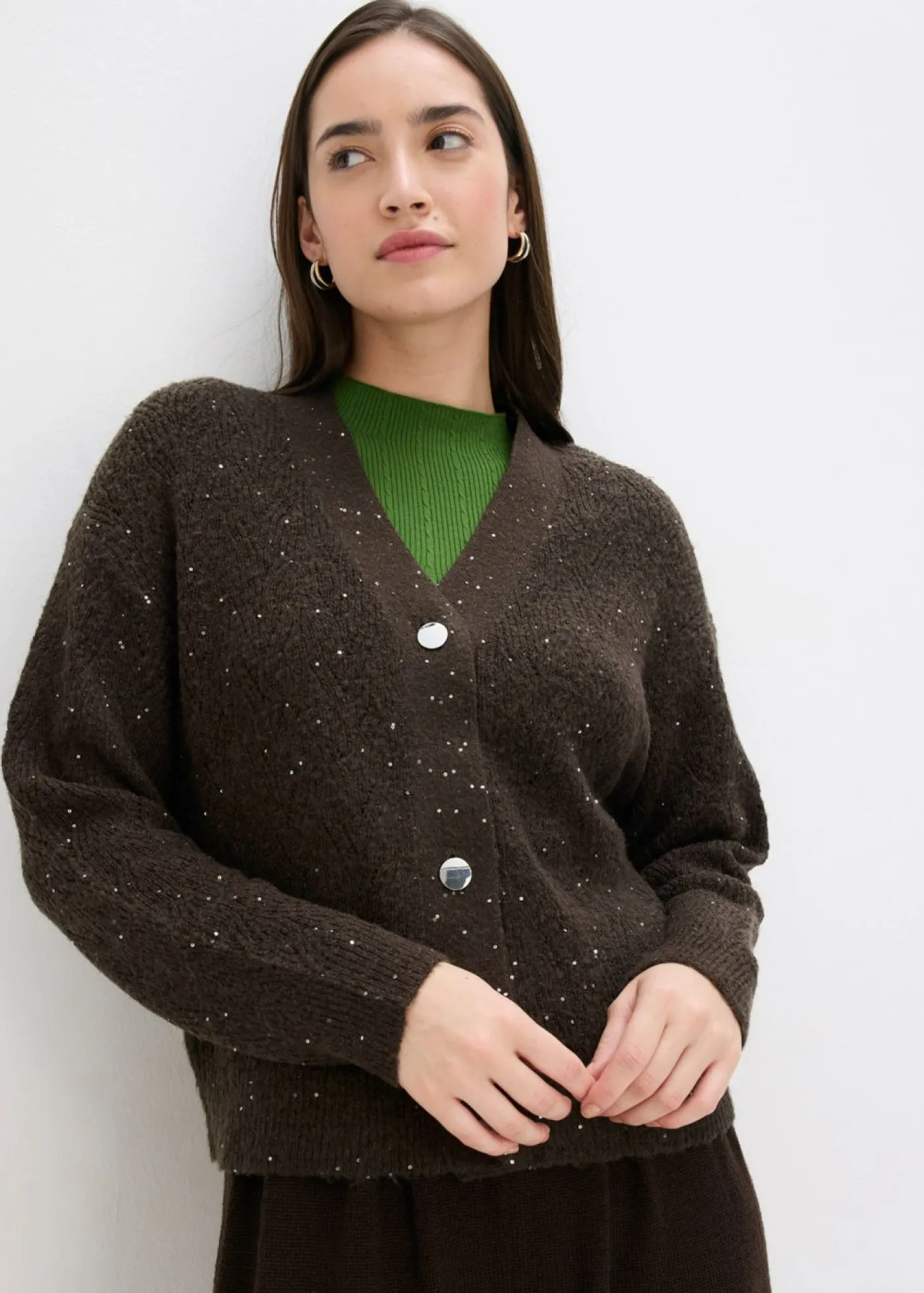 bonprix bonprix Jerséis|Ropa De Punto>Chaqueta de punto ajour Marrón oscuro