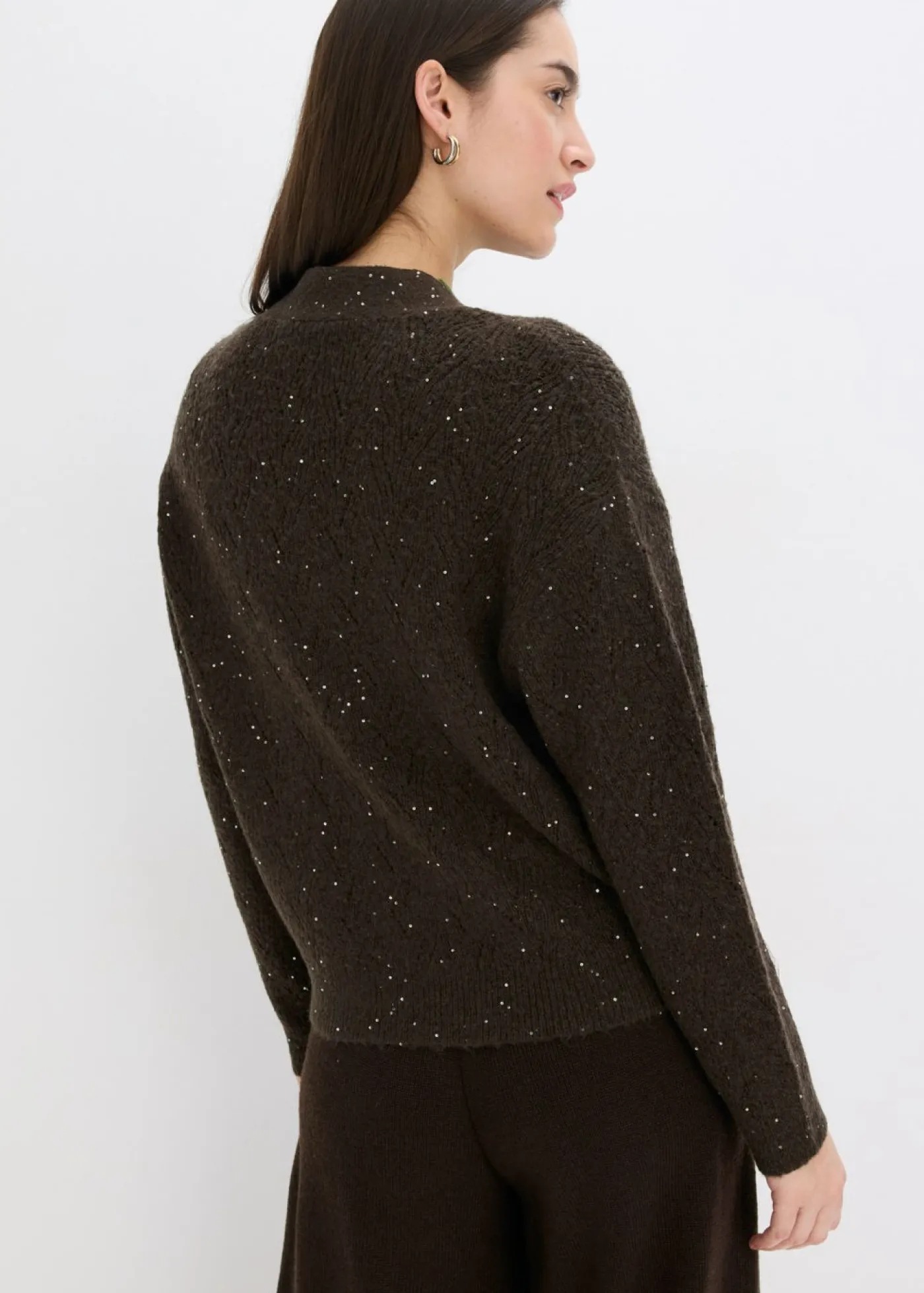 bonprix bonprix Jerséis|Ropa De Punto>Chaqueta de punto ajour Marrón oscuro