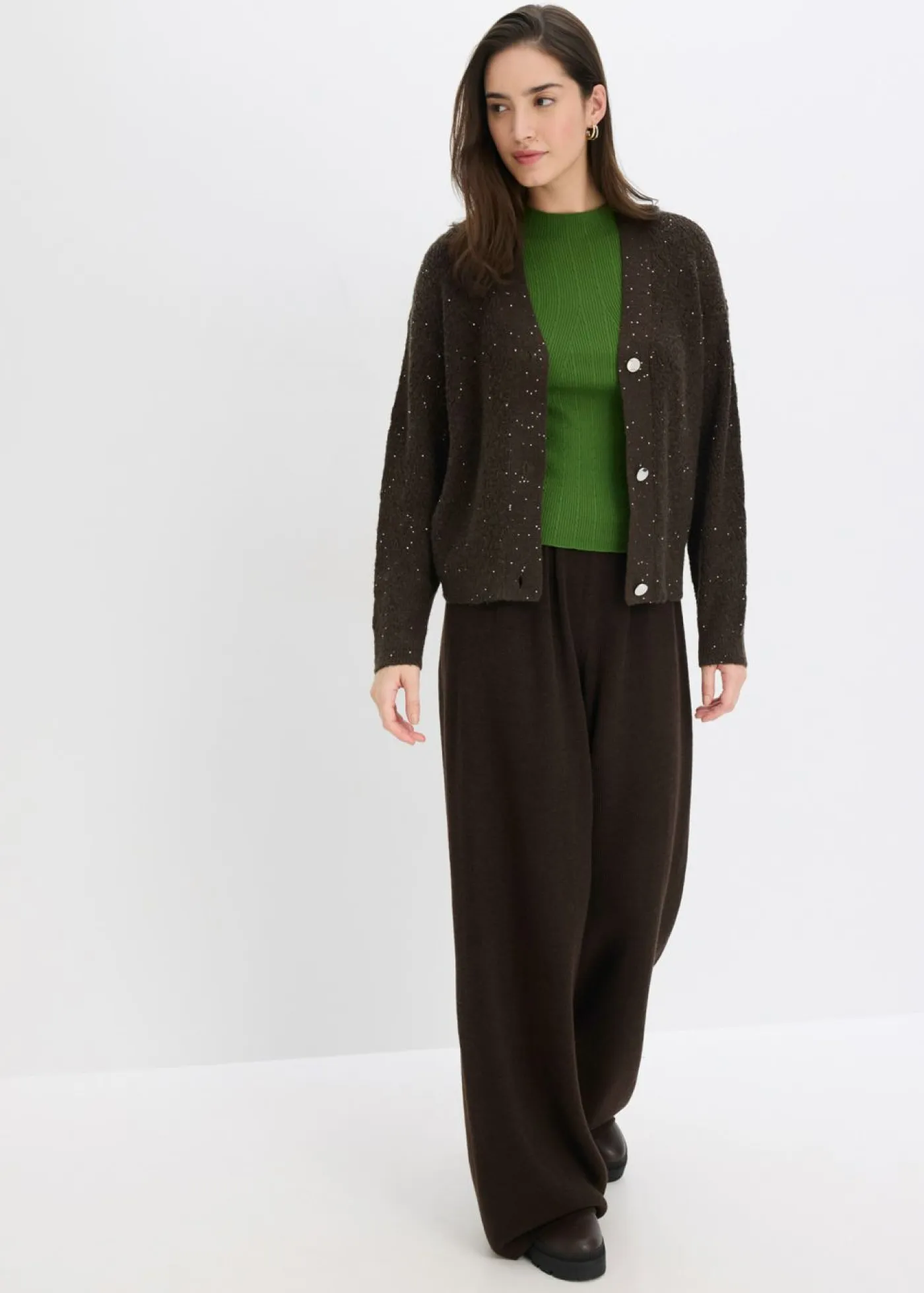 bonprix bonprix Jerséis|Ropa De Punto>Chaqueta de punto ajour Marrón oscuro