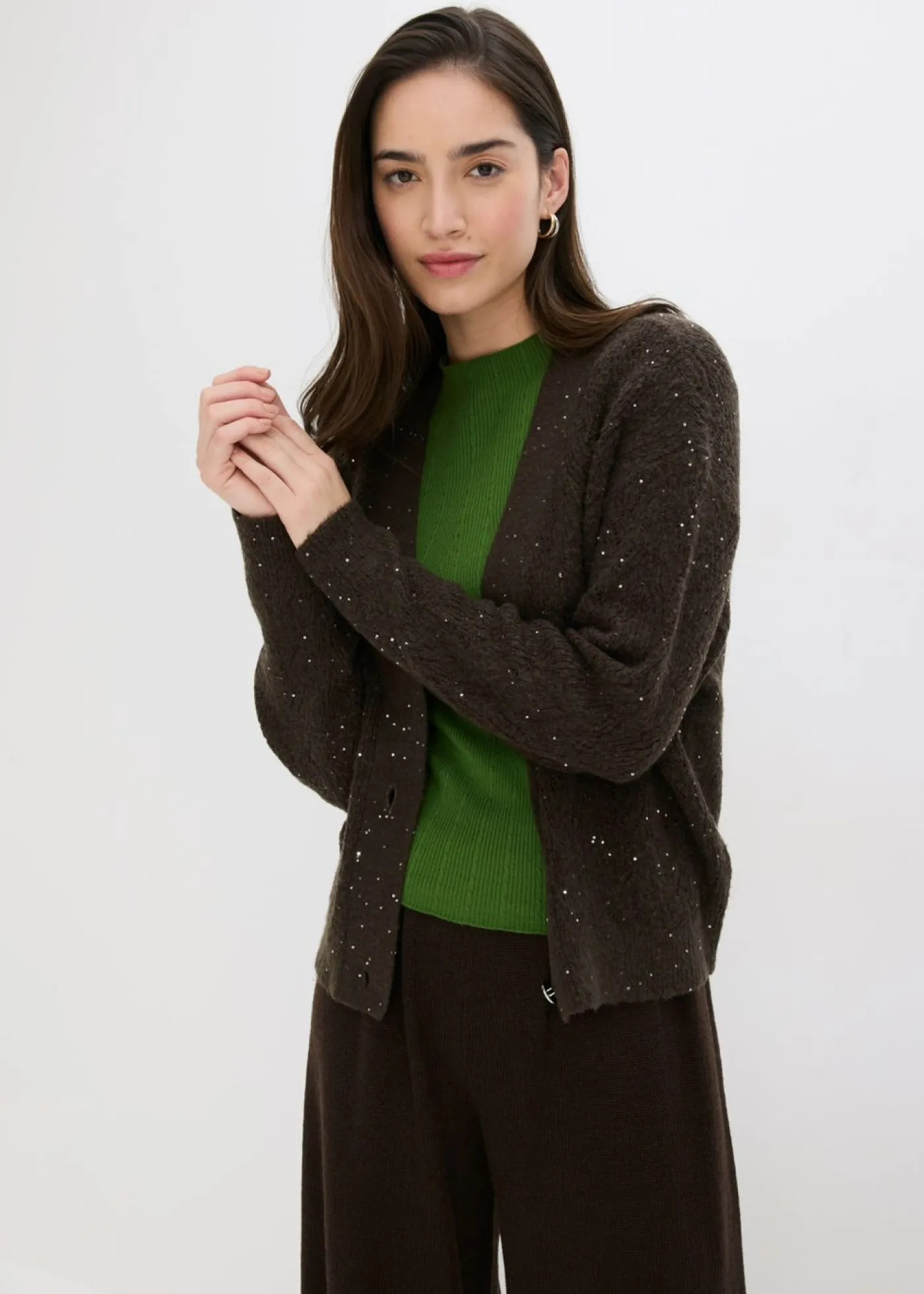 bonprix bonprix Jerséis|Ropa De Punto>Chaqueta de punto ajour Marrón oscuro