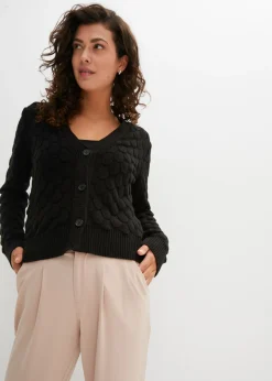 bonprix bonprix Ropa De Punto|Jerséis>Chaqueta de punto ajour Negro