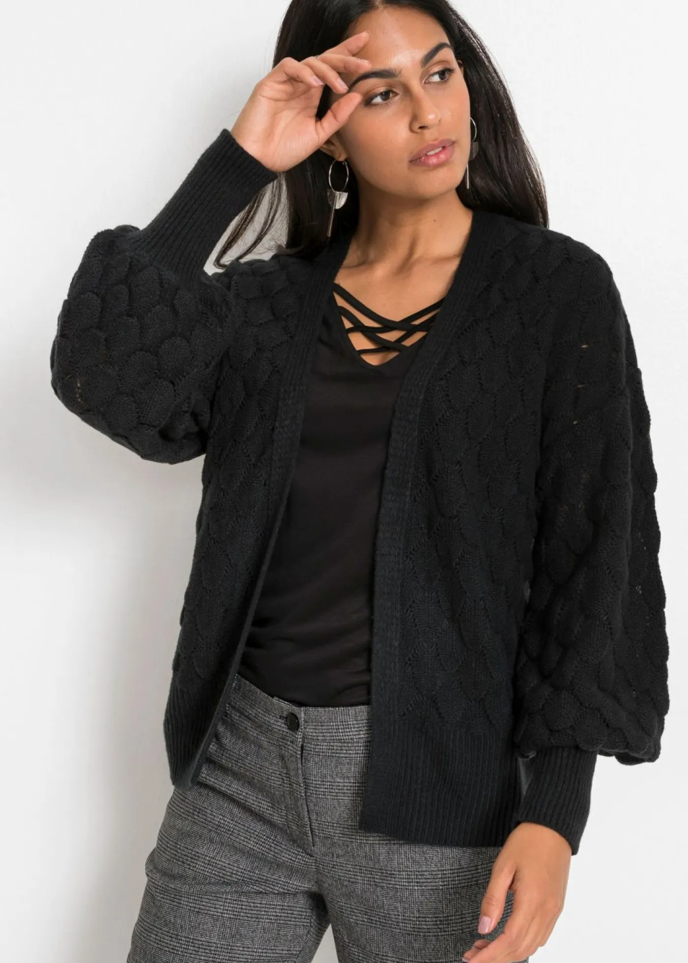 bonprix bonprix Jerséis|Ropa De Punto>Chaqueta de punto ajour Negro