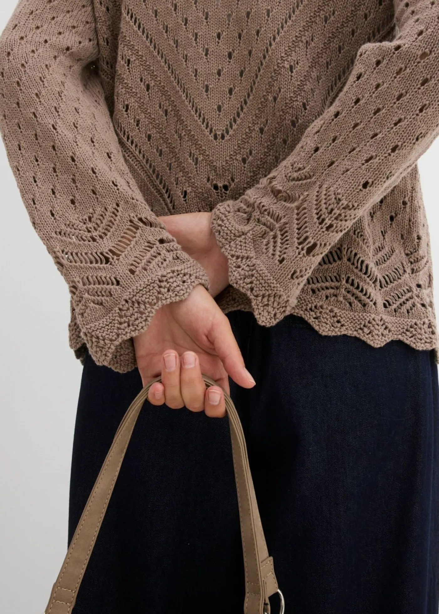 bonprix bonprix Jerséis|Novedades>Chaqueta de punto ajour de algodón puro Marrón grisáceo