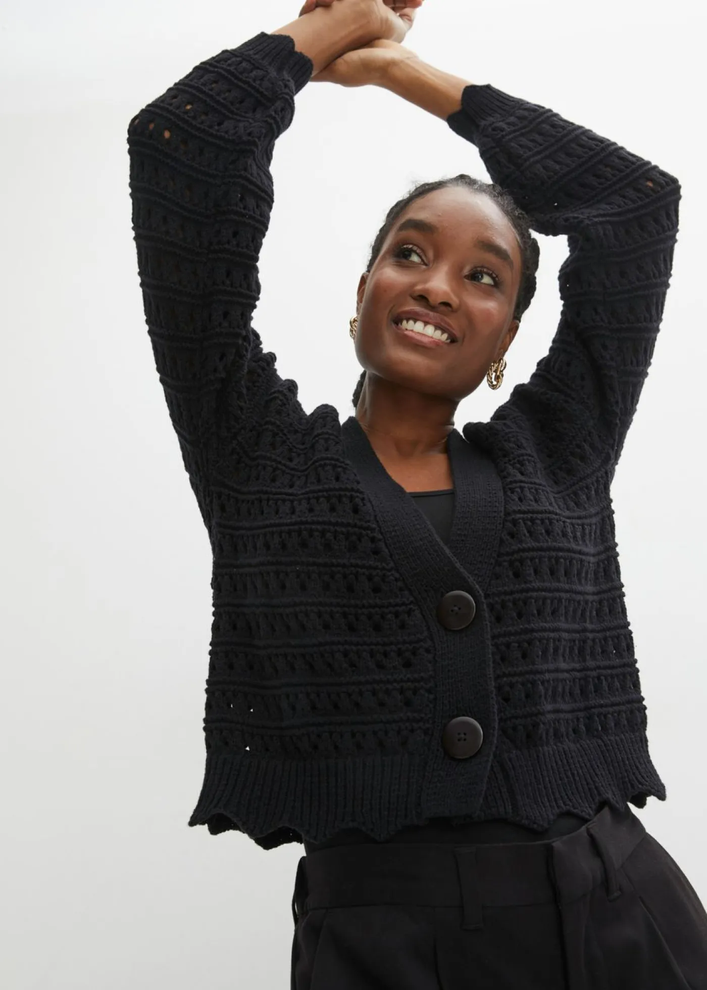 Mujer bonprix bonprix Chaqueta de punto ajour de algodón puro