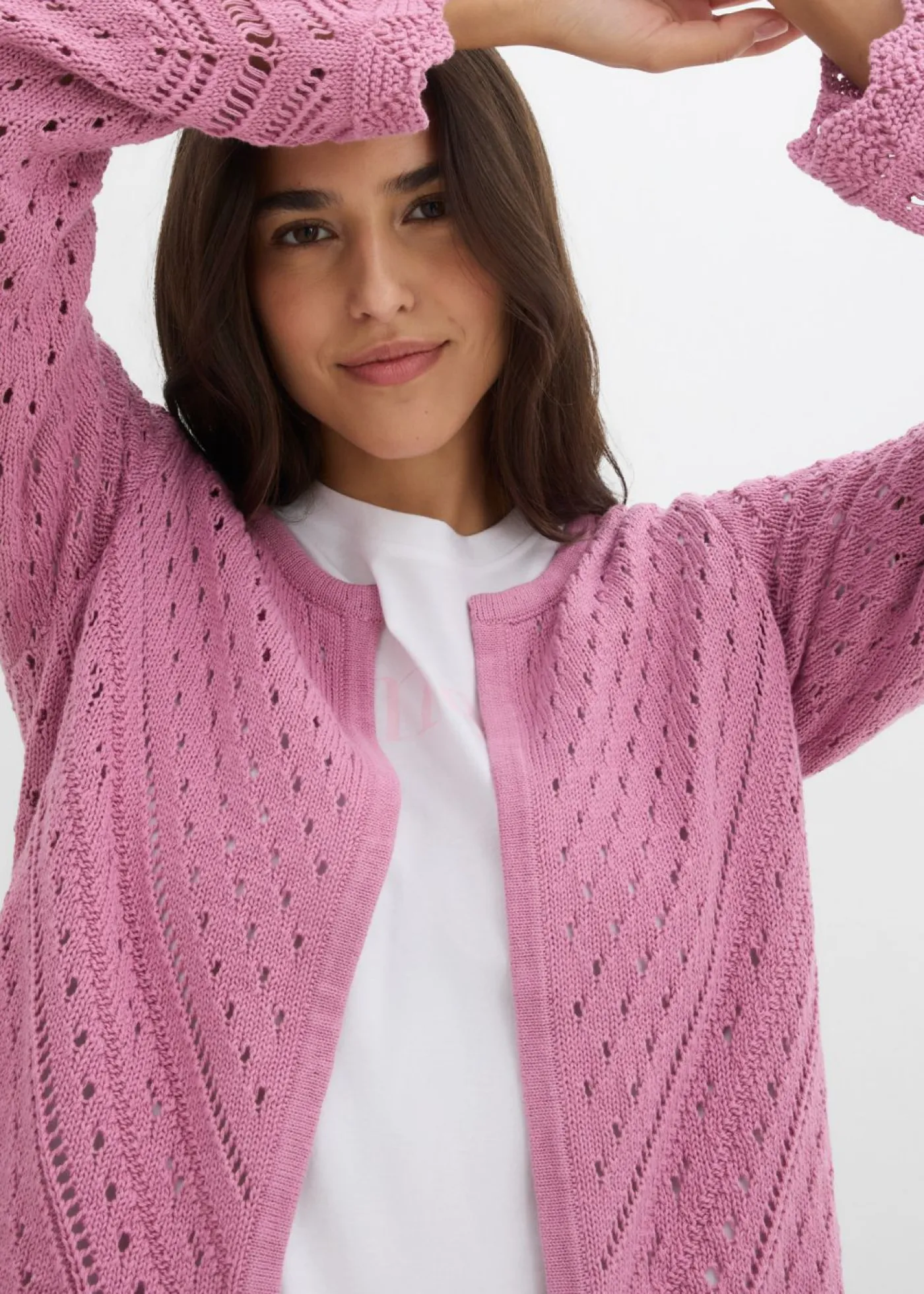 bonprix bonprix Jerséis|Novedades>Chaqueta de punto ajour de algodón puro Malva