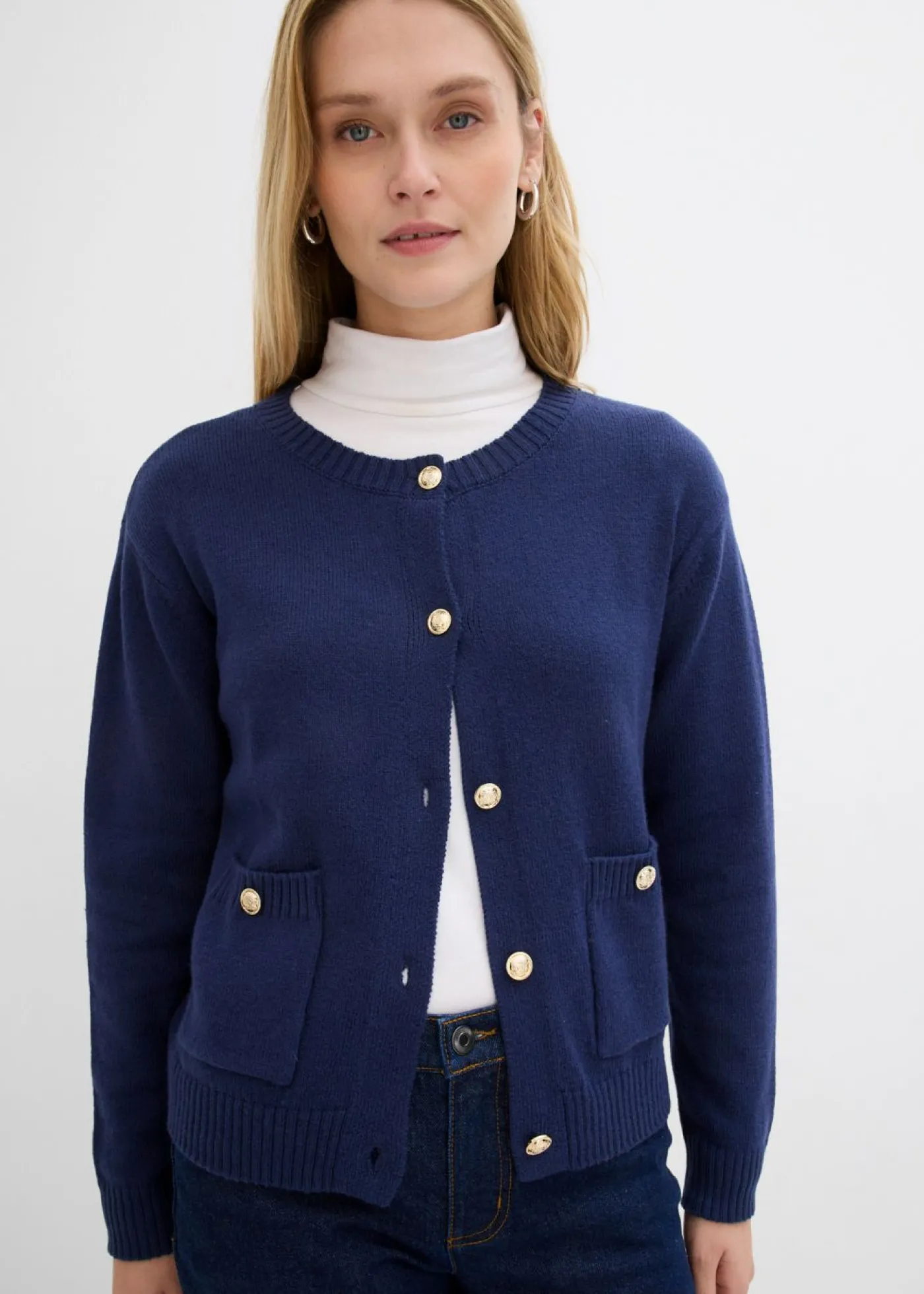 bonprix bonprix Jerséis|Ropa De Punto>Chaqueta de punto con bolsillos Azul marino