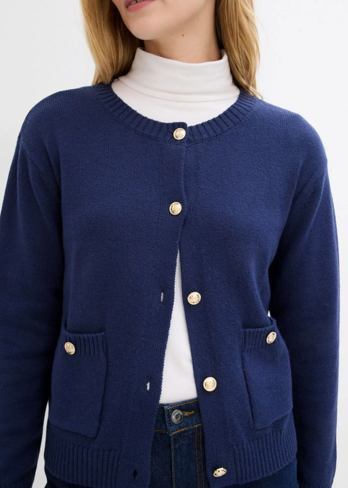 bonprix bonprix Jerséis|Ropa De Punto>Chaqueta de punto con bolsillos Azul marino