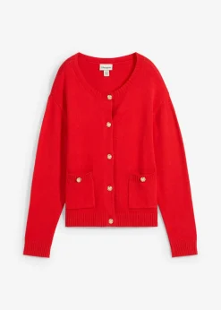 bonprix bonprix Jerséis|Ropa De Punto>Chaqueta de punto con bolsillos fresa