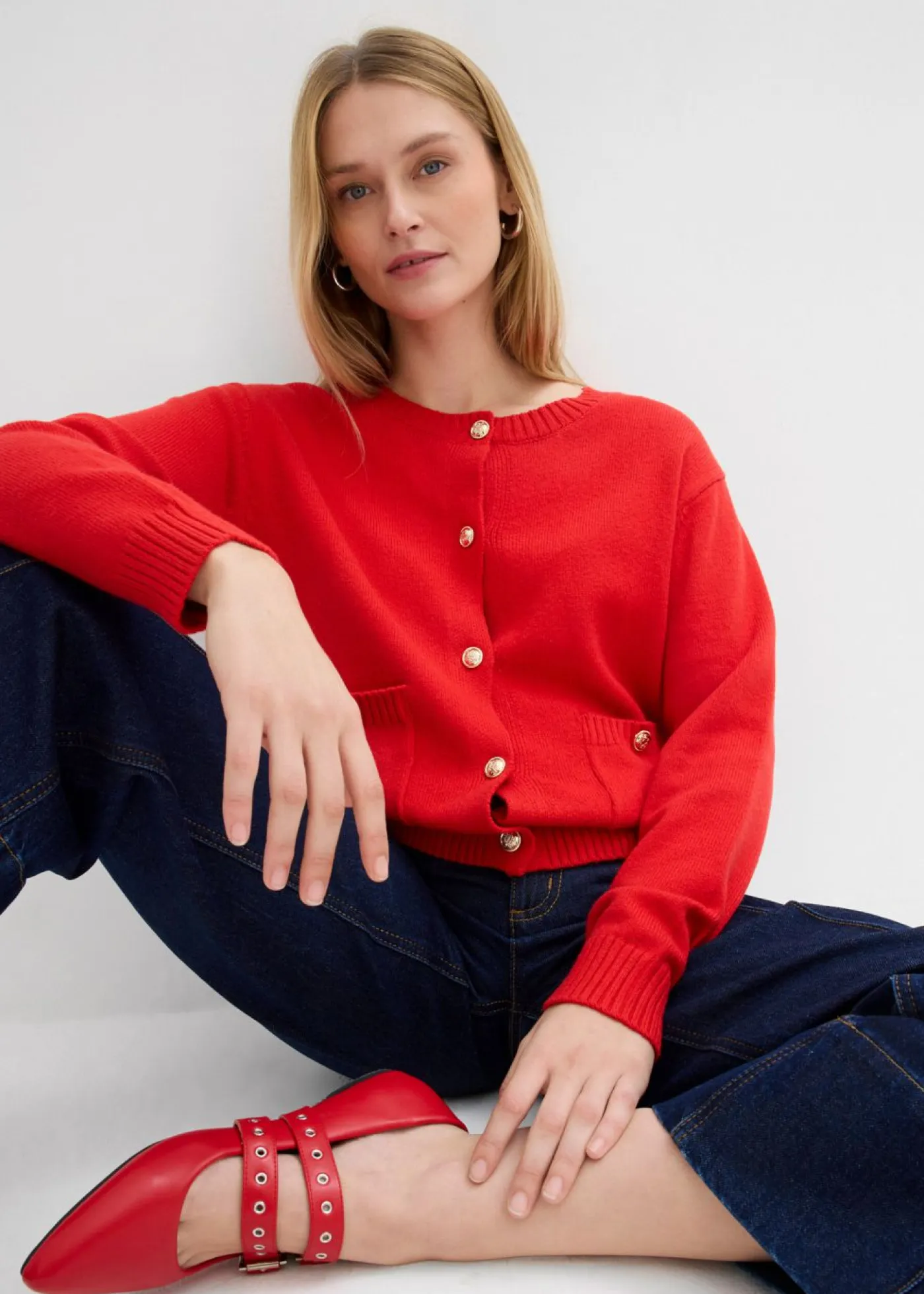 bonprix bonprix Jerséis|Ropa De Punto>Chaqueta de punto con bolsillos fresa