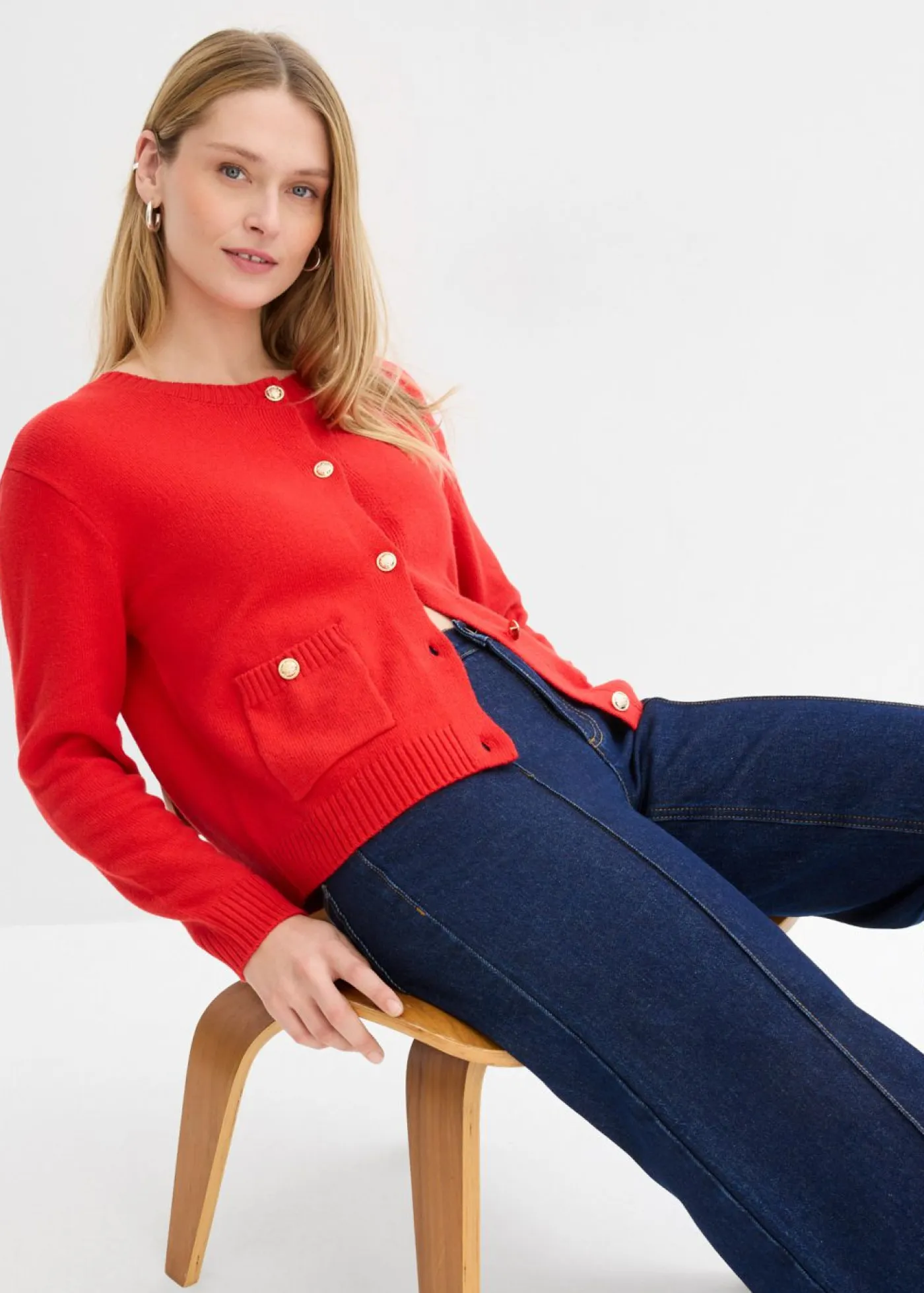 bonprix bonprix Jerséis|Ropa De Punto>Chaqueta de punto con bolsillos fresa