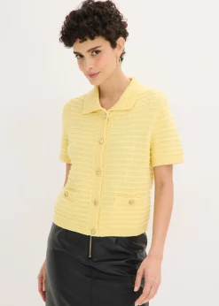 bonprix bonprix Jerséis|Ropa De Punto>Chaqueta de punto con botones decorativos Amarillo claro