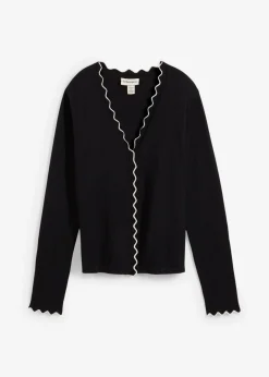 bonprix bonprix Premium|Jerséis>Chaqueta de punto con contenido de seda Negro-blanco lana