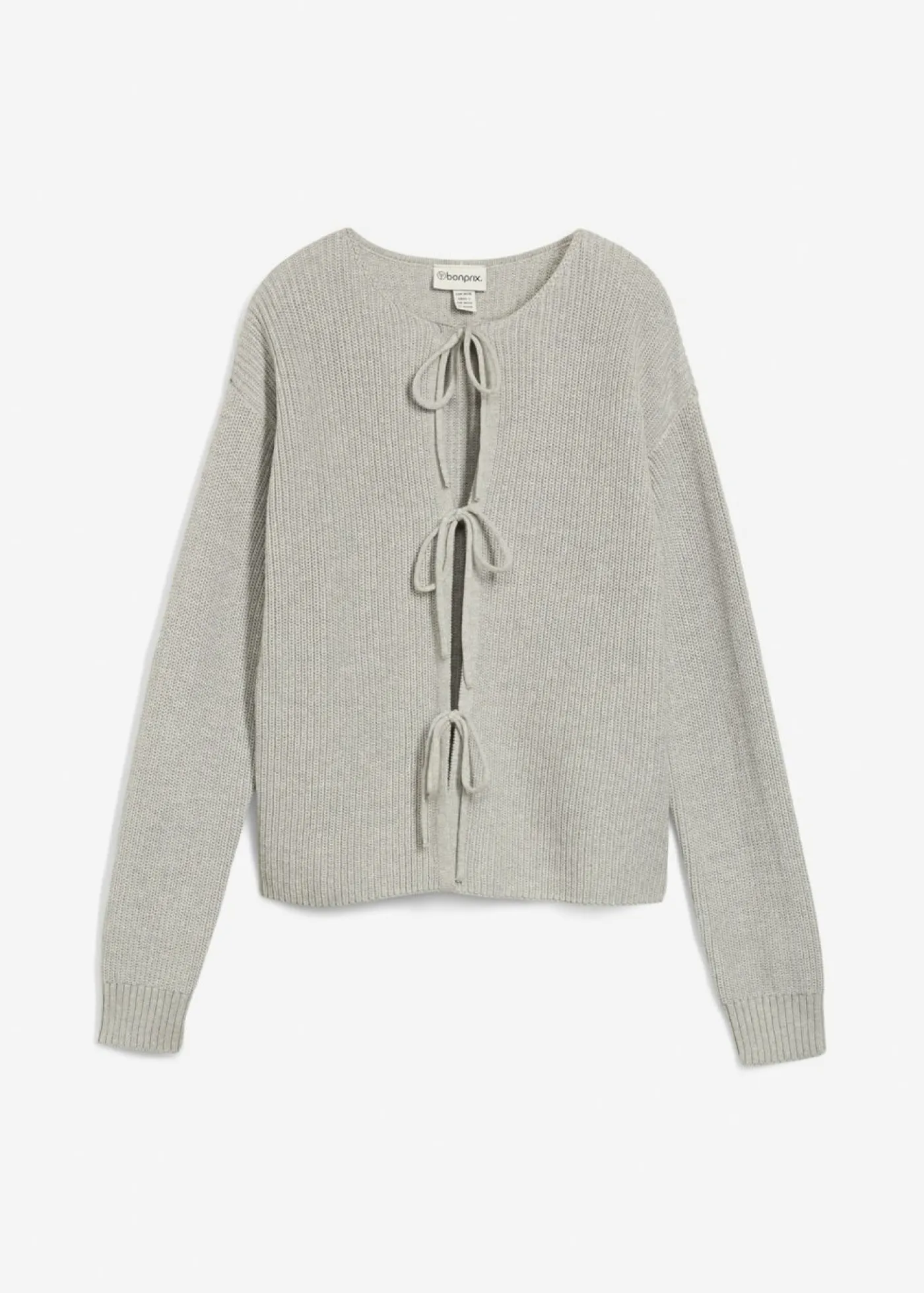 bonprix bonprix Jerséis|Ropa De Punto>Chaqueta de punto con detalle de lazo Gris claro jaspeado