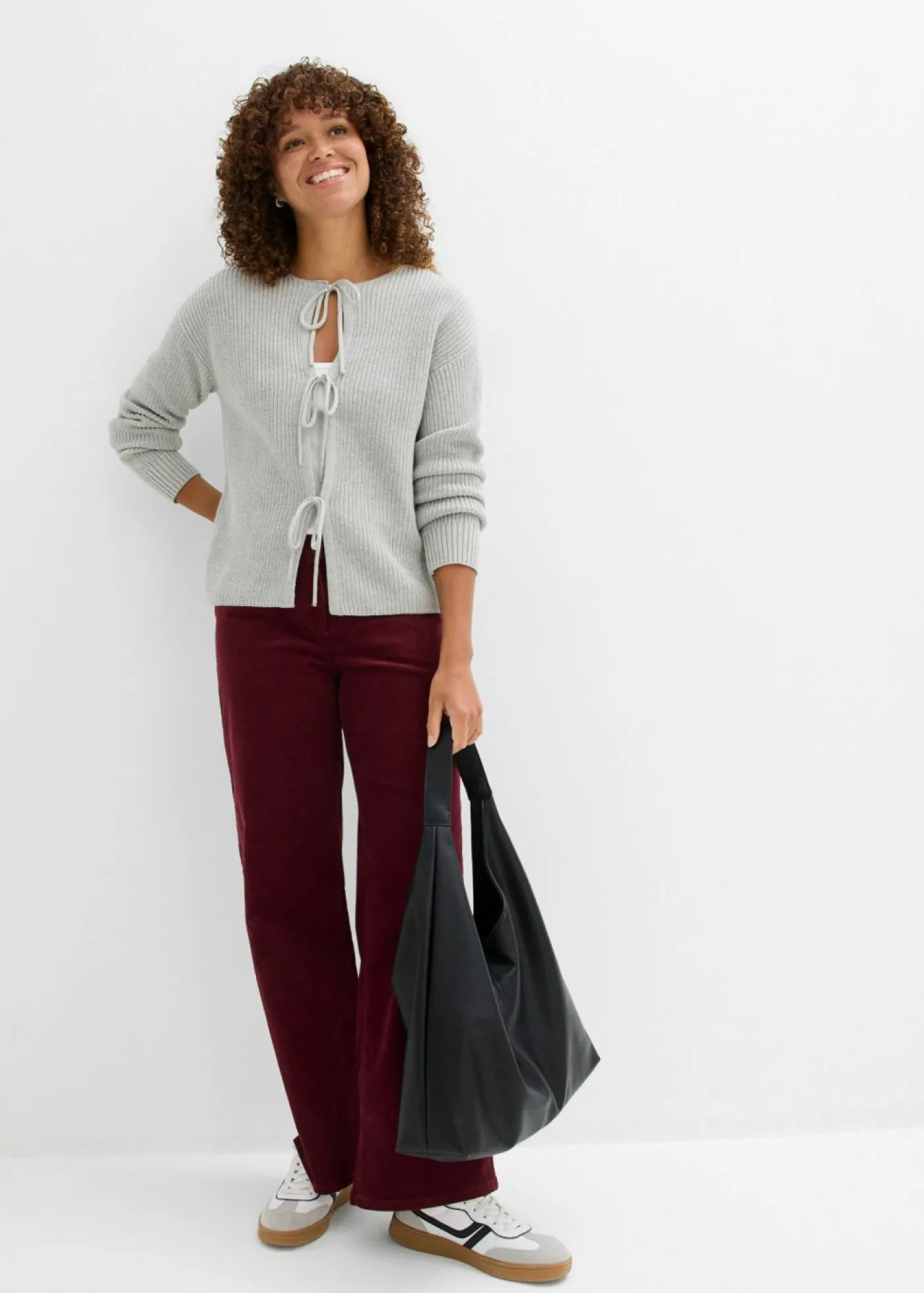 bonprix bonprix Jerséis|Ropa De Punto>Chaqueta de punto con detalle de lazo Gris claro jaspeado