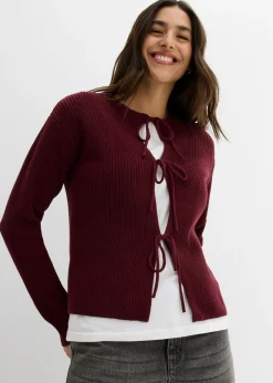 bonprix bonprix Jerséis|Ropa De Punto>Chaqueta de punto con detalle de lazo mora oscuro