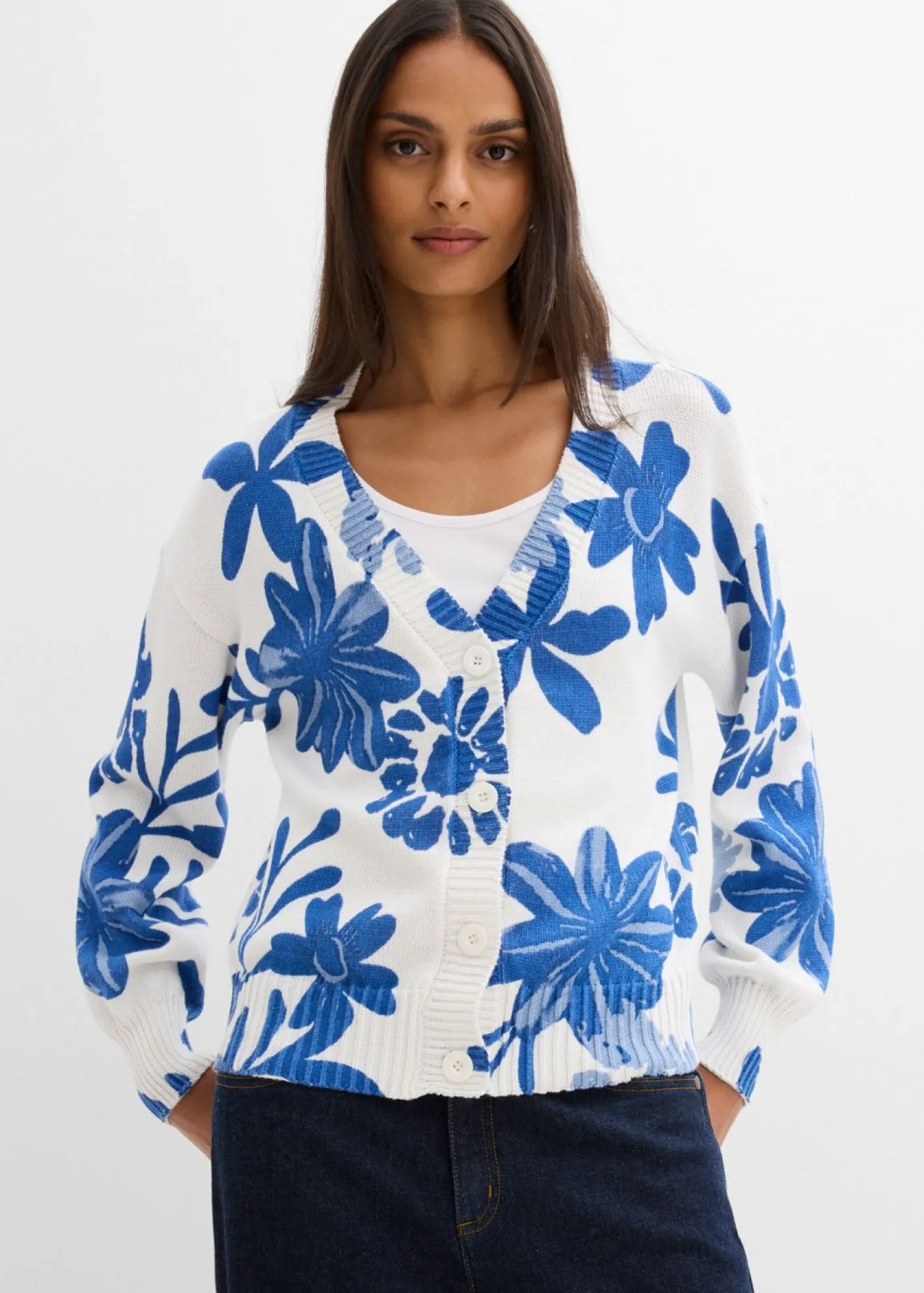 Mujer bonprix bonprix Chaqueta de punto con estampado de flores