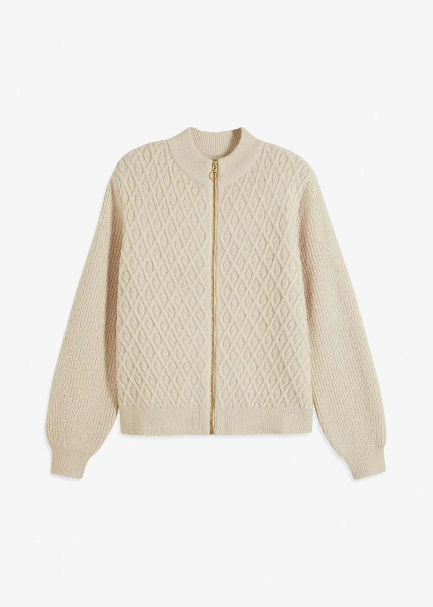 bonprix bonprix Jerséis|Ropa De Punto>Chaqueta de punto con patrón trenzado Beige jaspeado