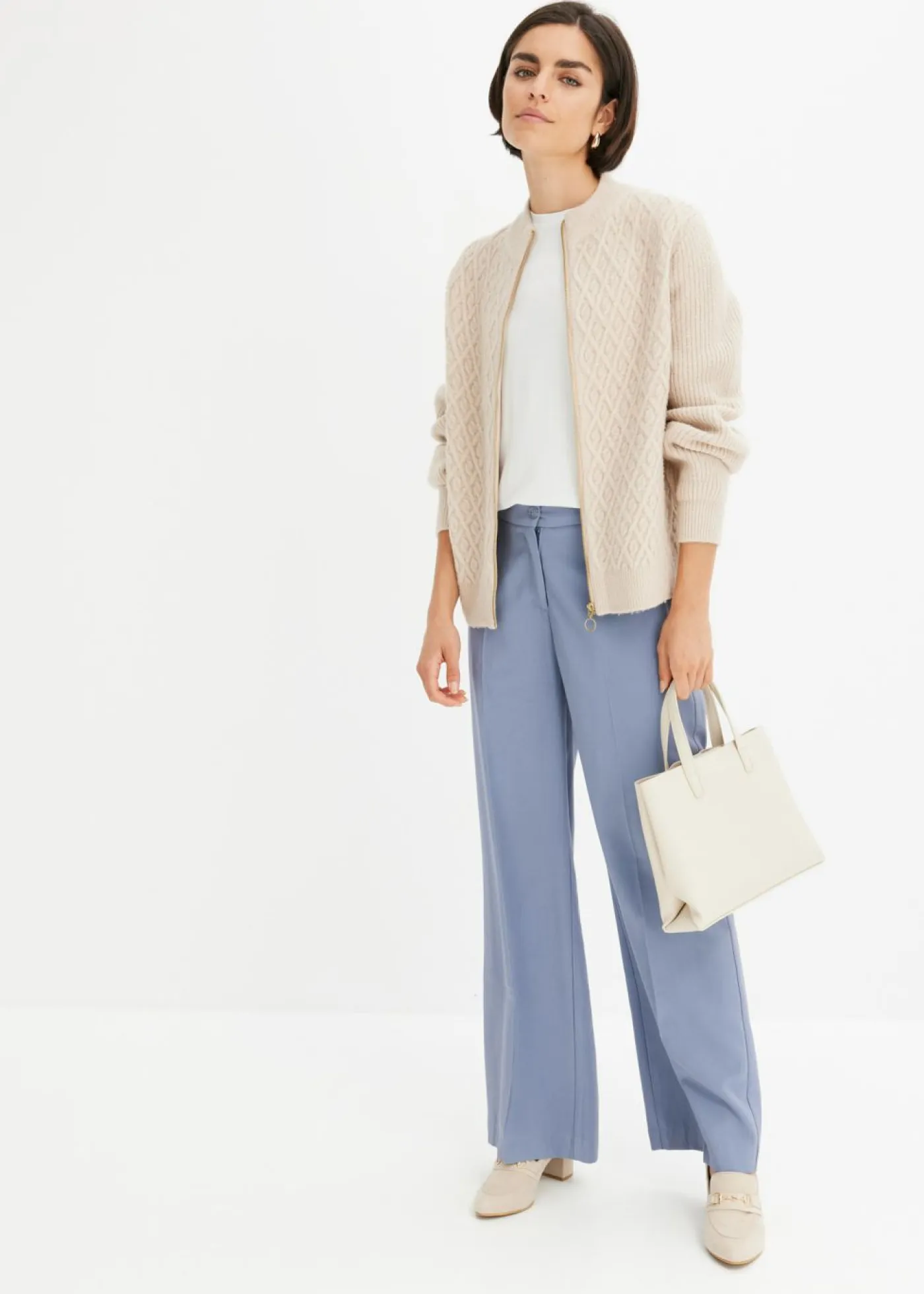 bonprix bonprix Jerséis|Ropa De Punto>Chaqueta de punto con patrón trenzado Beige jaspeado