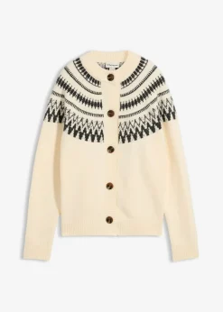bonprix bonprix Jerséis>Chaqueta de punto con patrón nórdico Beige natural