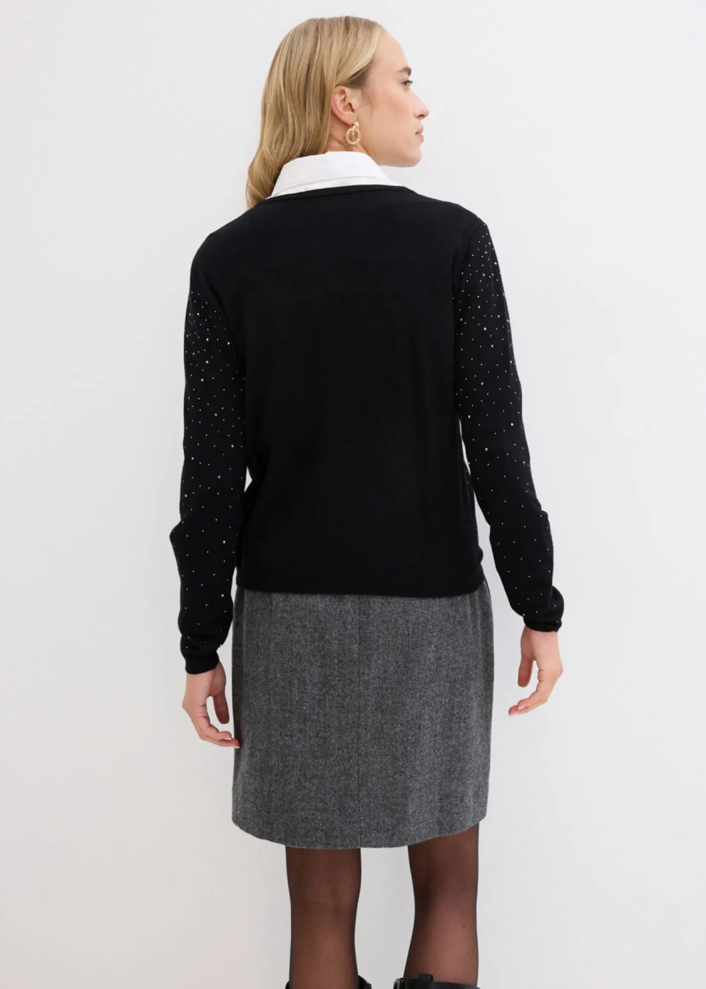 bonprix bonprix Jerséis|Ropa De Punto>Chaqueta de punto con piedras brillantes Negro