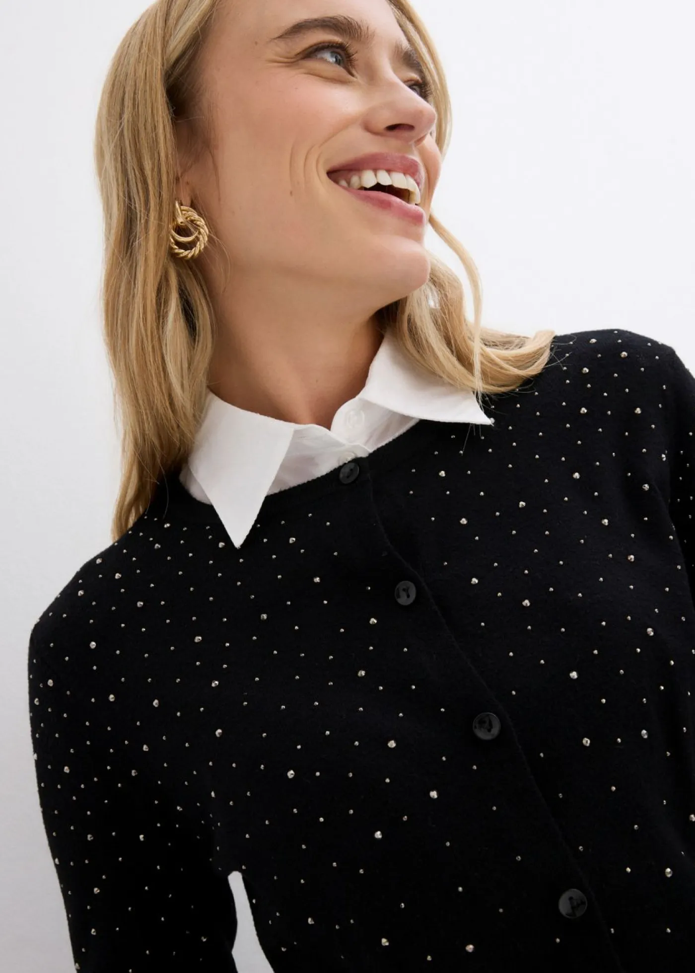 bonprix bonprix Jerséis|Ropa De Punto>Chaqueta de punto con piedras brillantes Negro