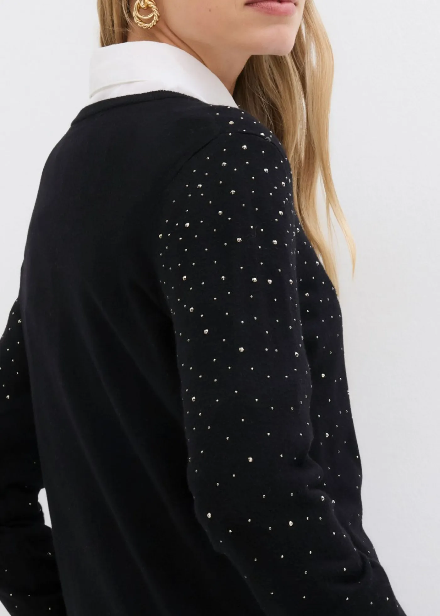 bonprix bonprix Jerséis|Ropa De Punto>Chaqueta de punto con piedras brillantes Negro