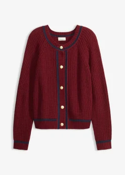 bonprix bonprix Jerséis|Ropa De Punto>Chaqueta de punto con rayas en contraste rojo rubí-azul marino