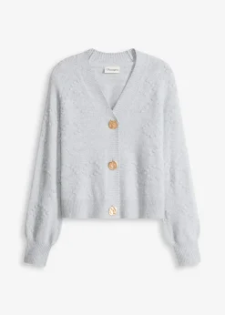 bonprix bonprix Jerséis|Ropa De Punto>Chaqueta de punto con textura gris claro jaspeado moteado