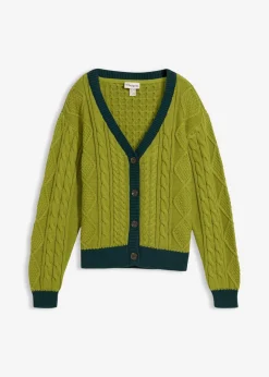 bonprix bonprix Jerséis|Ropa De Punto>Chaqueta de punto de algodón puro musgo-verde intenso