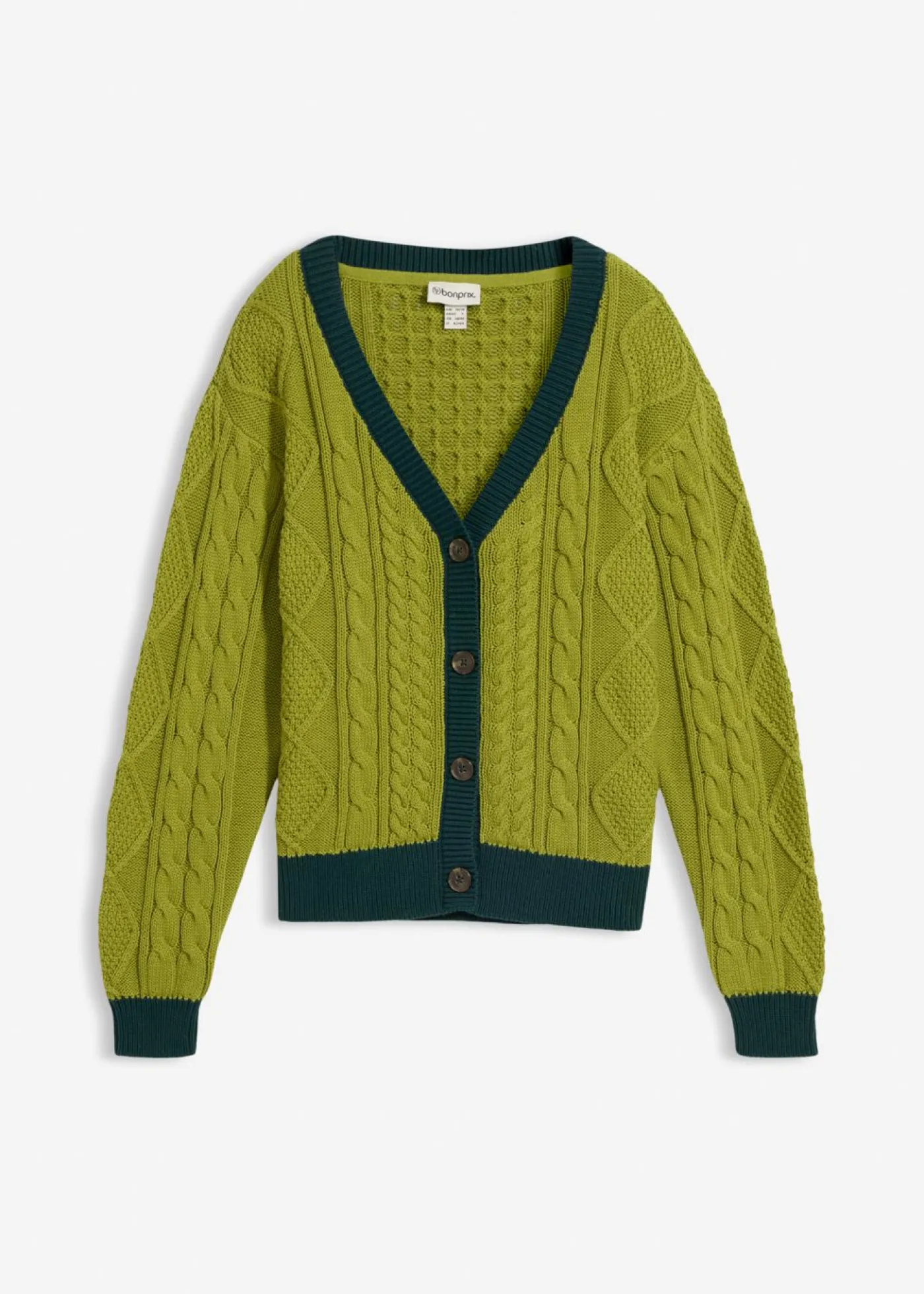 bonprix bonprix Jerséis|Ropa De Punto>Chaqueta de punto de algodón puro musgo-verde intenso