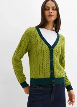 bonprix bonprix Jerséis|Ropa De Punto>Chaqueta de punto de algodón puro musgo-verde intenso