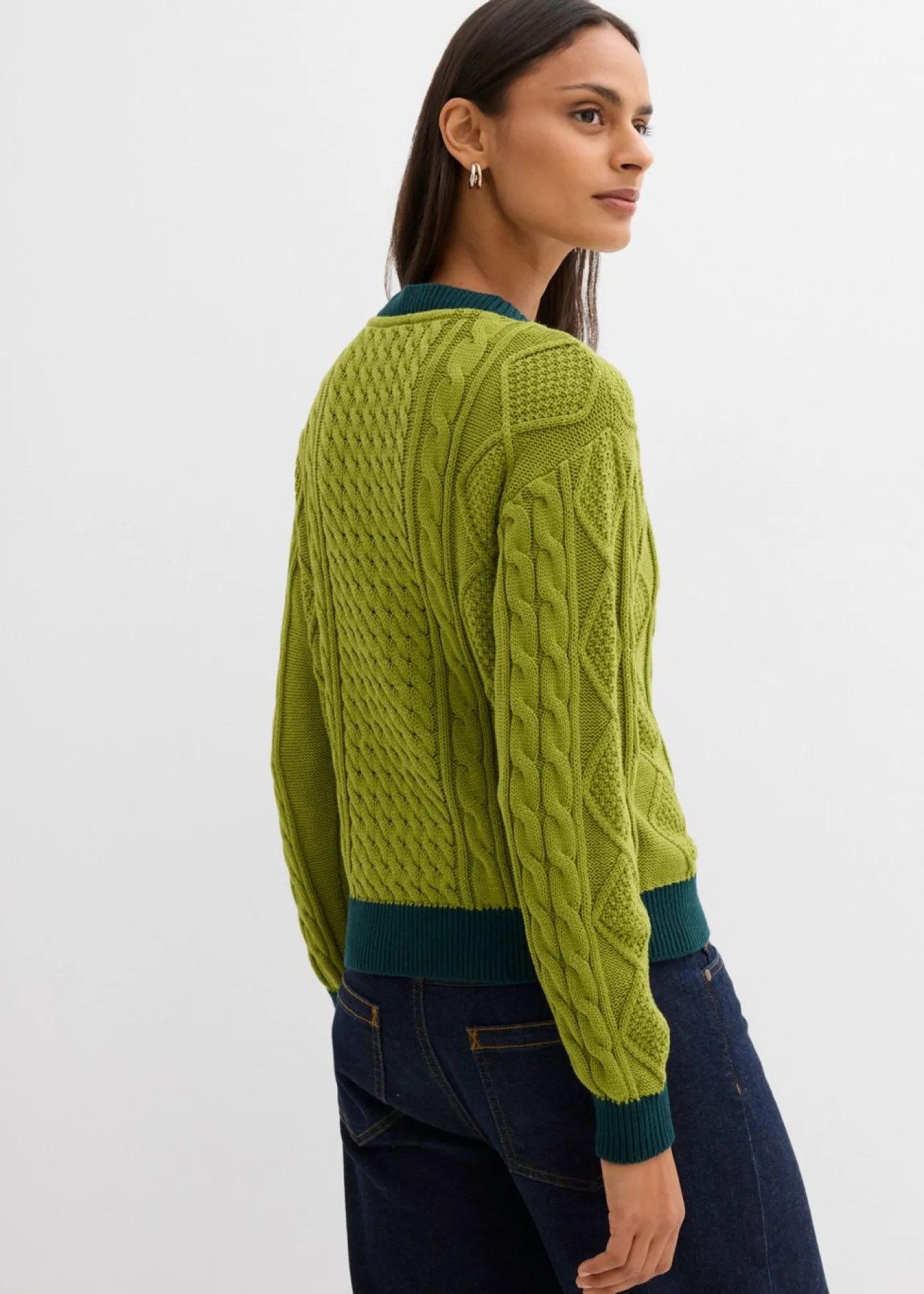 bonprix bonprix Jerséis|Ropa De Punto>Chaqueta de punto de algodón puro musgo-verde intenso