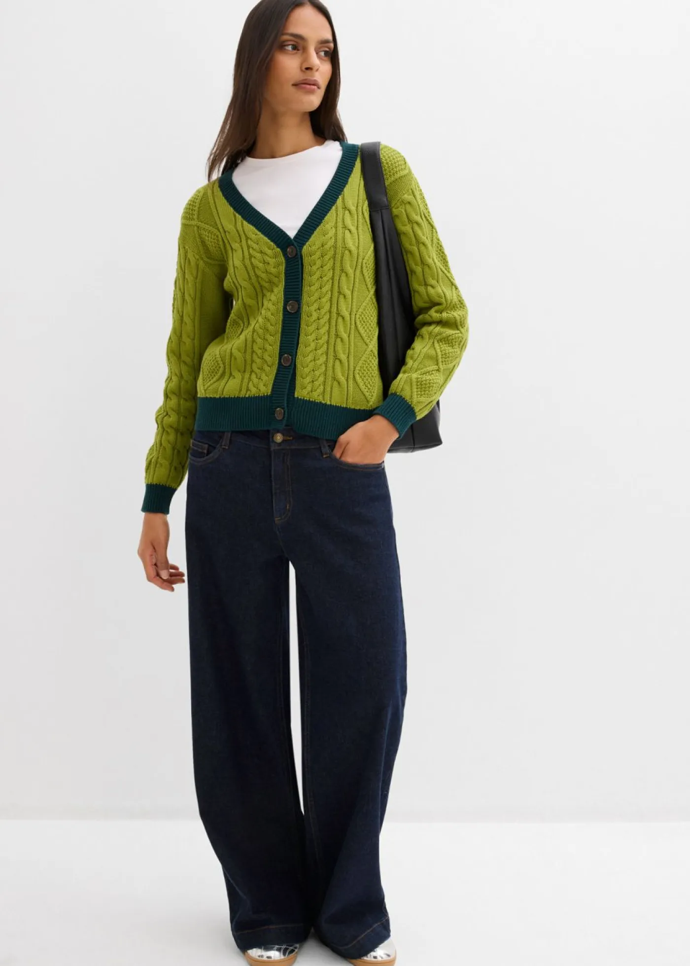 bonprix bonprix Jerséis|Ropa De Punto>Chaqueta de punto de algodón puro musgo-verde intenso