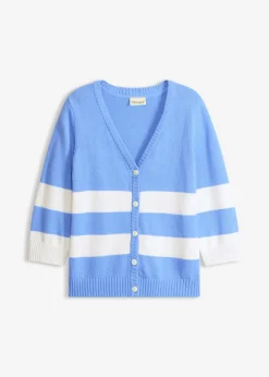 bonprix bonprix Jerséis|Ropa De Punto>Chaqueta de punto de algodón Azul provenzal-blanco de rayas