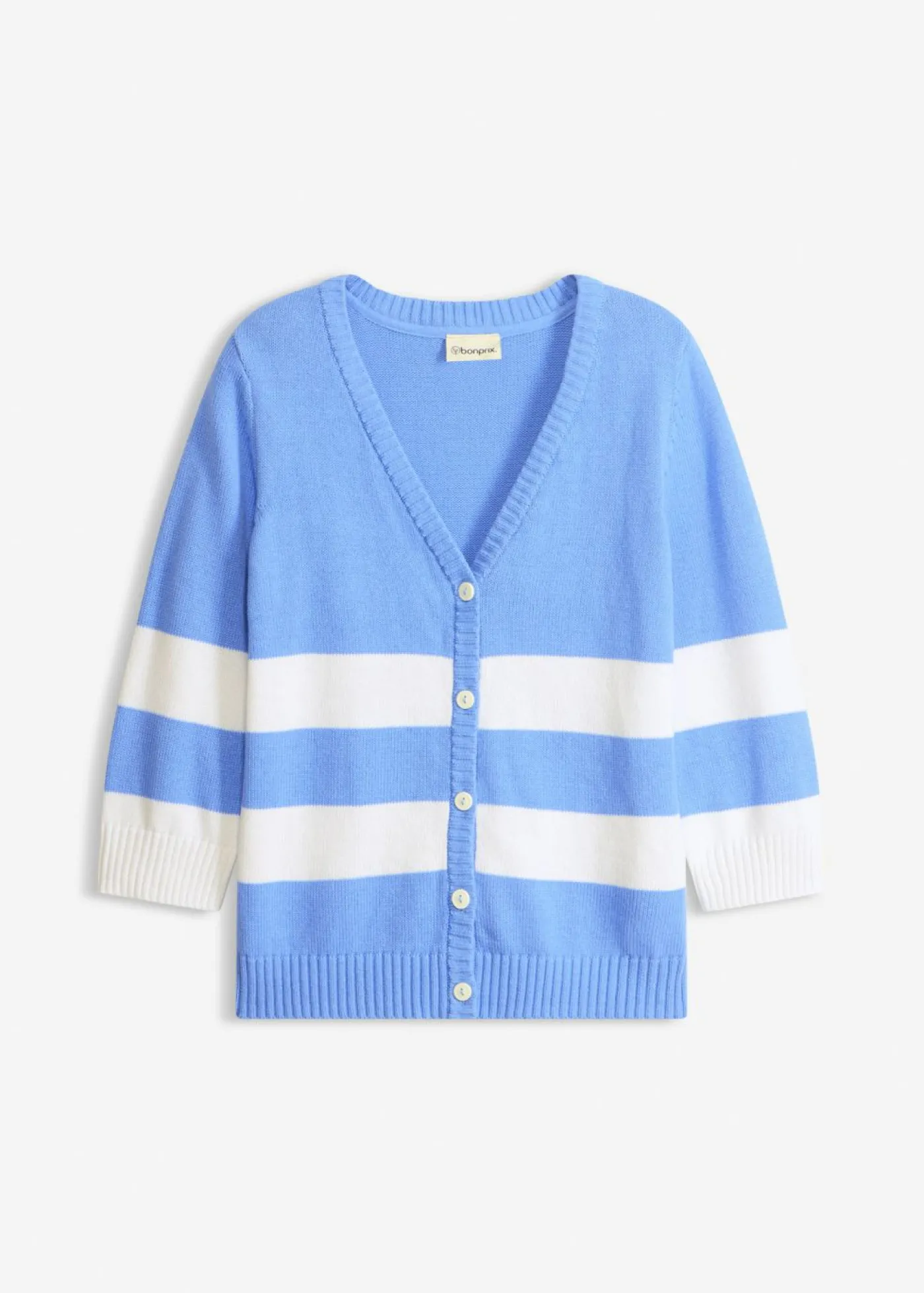 bonprix bonprix Jerséis|Ropa De Punto>Chaqueta de punto de algodón Azul provenzal-blanco de rayas
