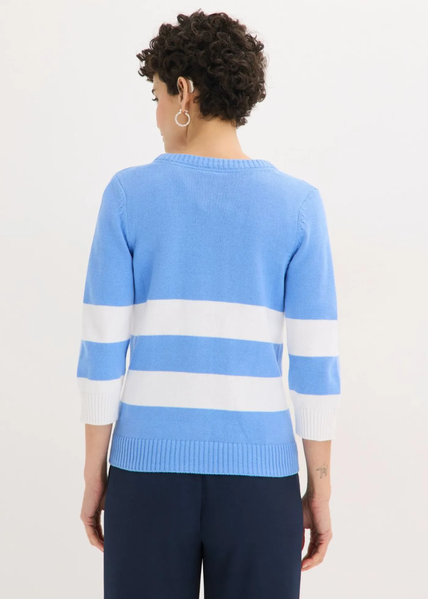 bonprix bonprix Jerséis|Ropa De Punto>Chaqueta de punto de algodón Azul provenzal-blanco de rayas