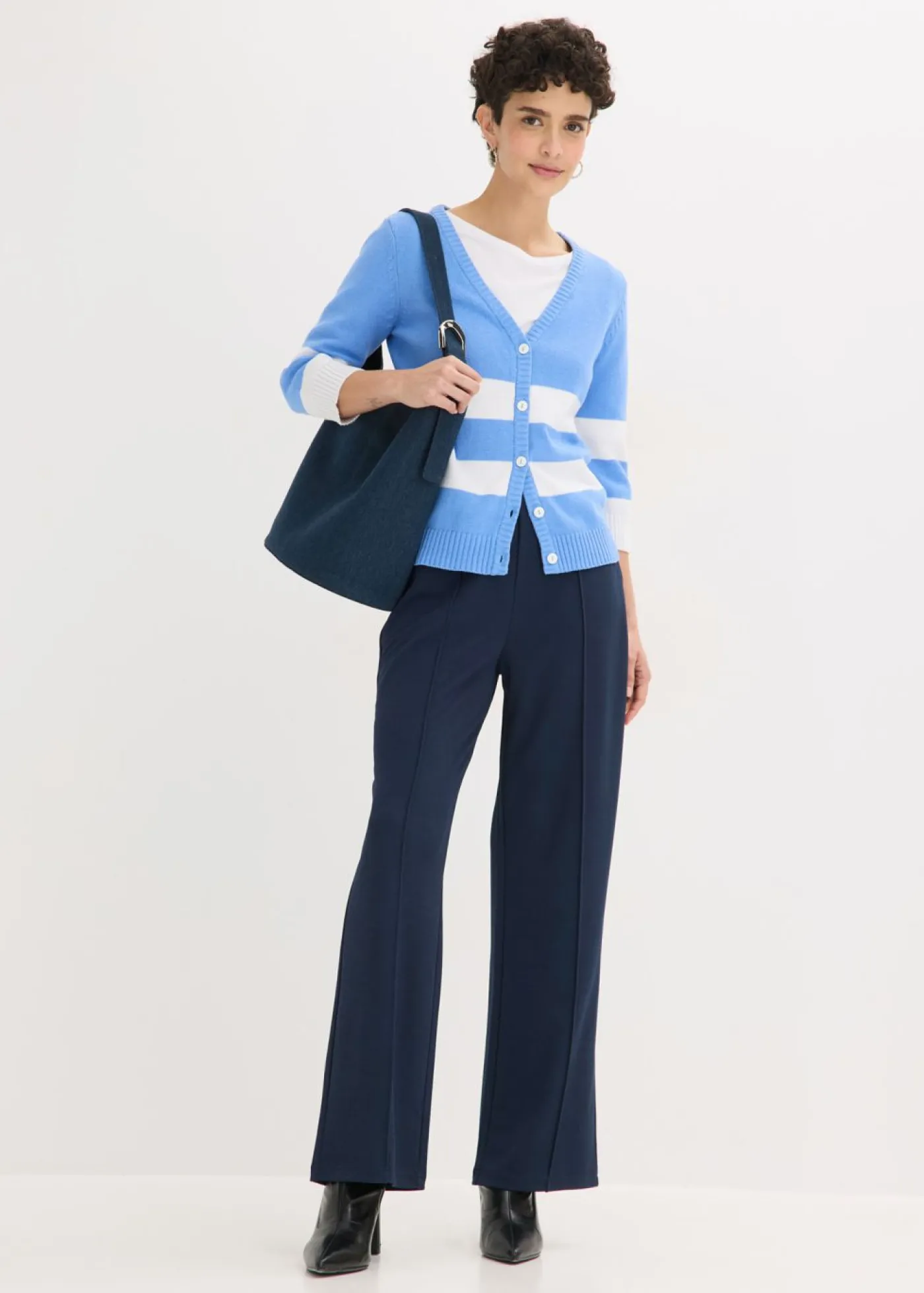 bonprix bonprix Jerséis|Ropa De Punto>Chaqueta de punto de algodón Azul provenzal-blanco de rayas