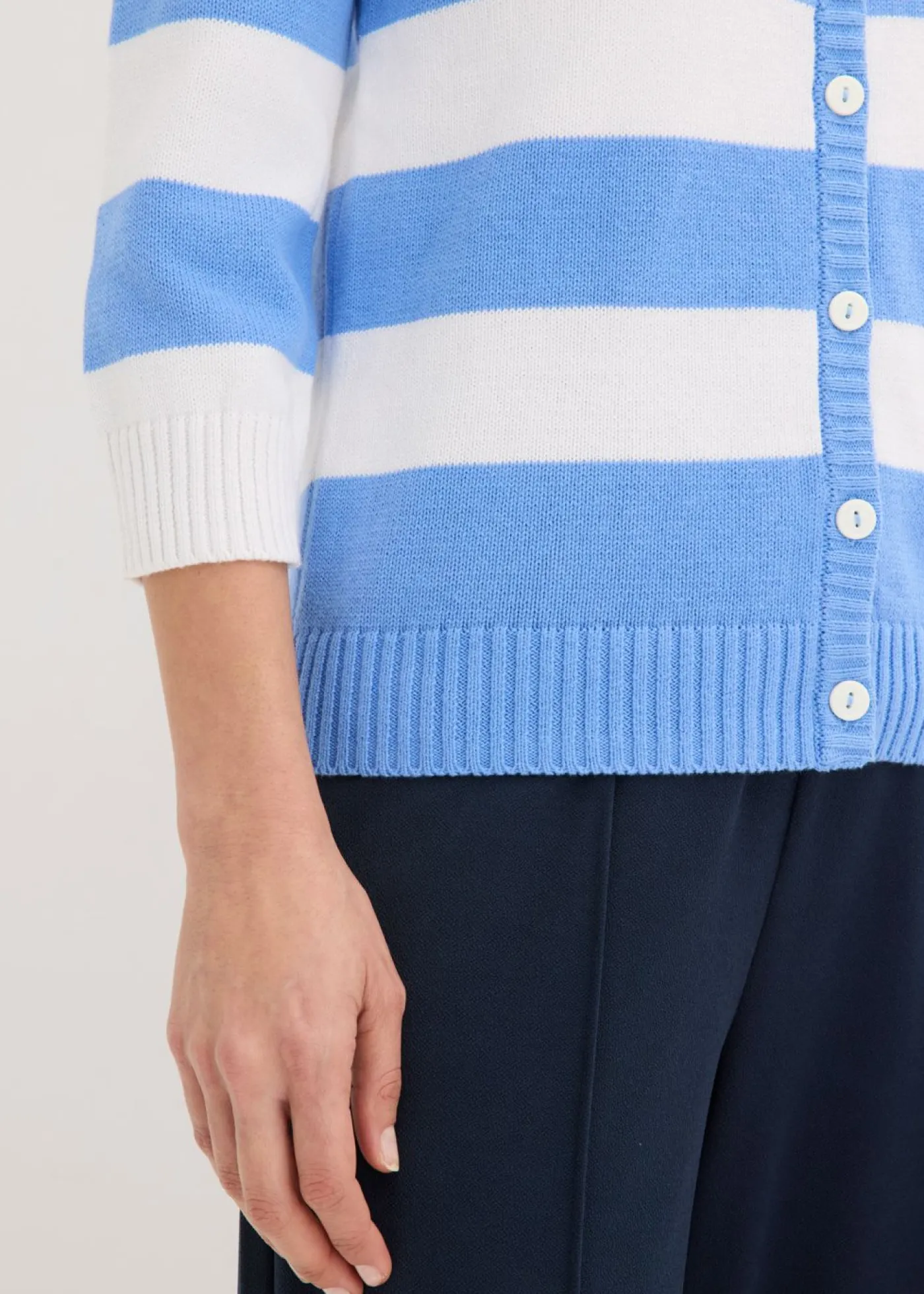 bonprix bonprix Jerséis|Ropa De Punto>Chaqueta de punto de algodón Azul provenzal-blanco de rayas