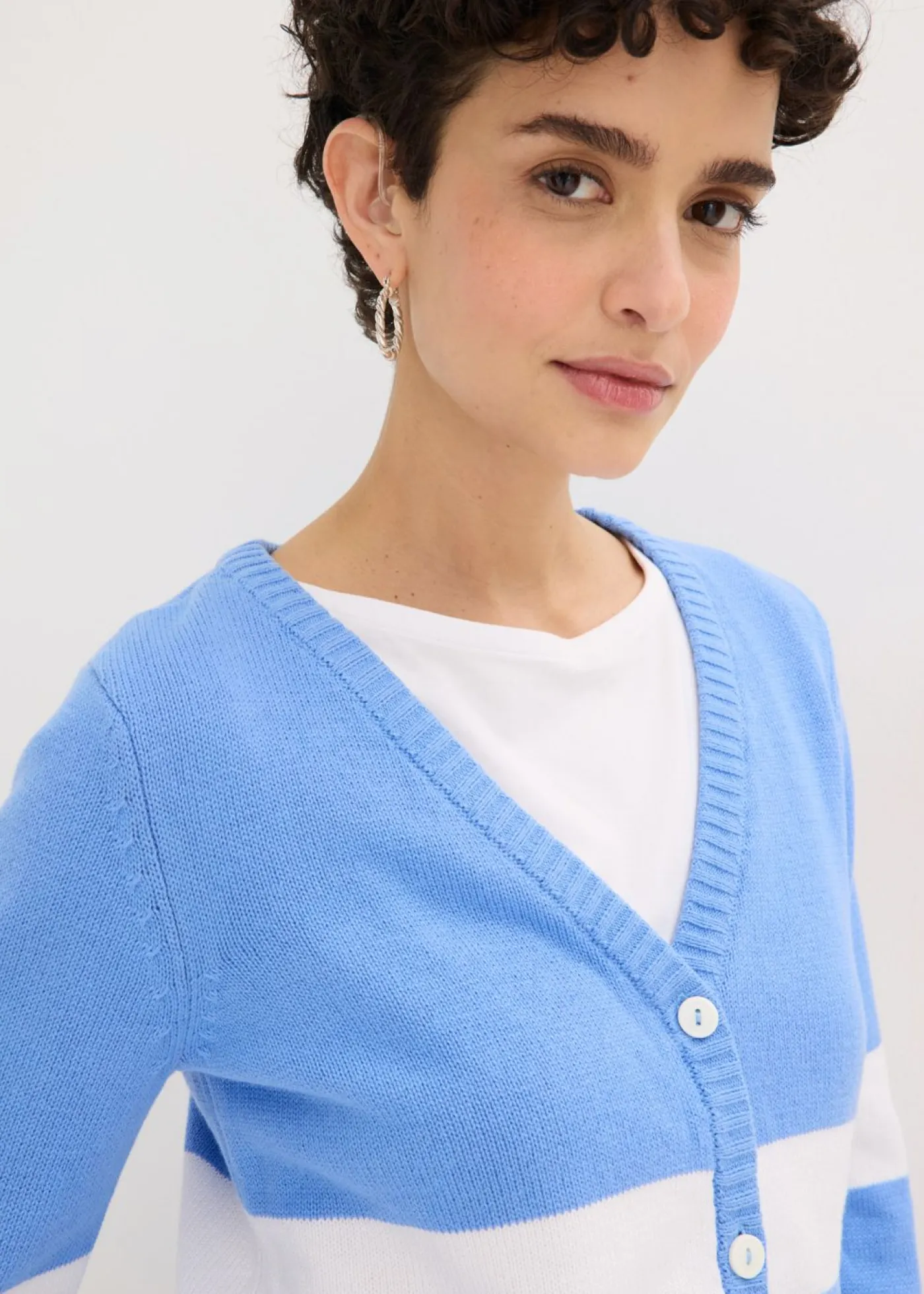 bonprix bonprix Jerséis|Ropa De Punto>Chaqueta de punto de algodón Azul provenzal-blanco de rayas