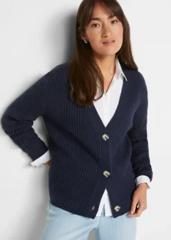 bonprix bonprix Jerséis|Ropa De Punto>Chaqueta de punto de canalé Azul oscuro